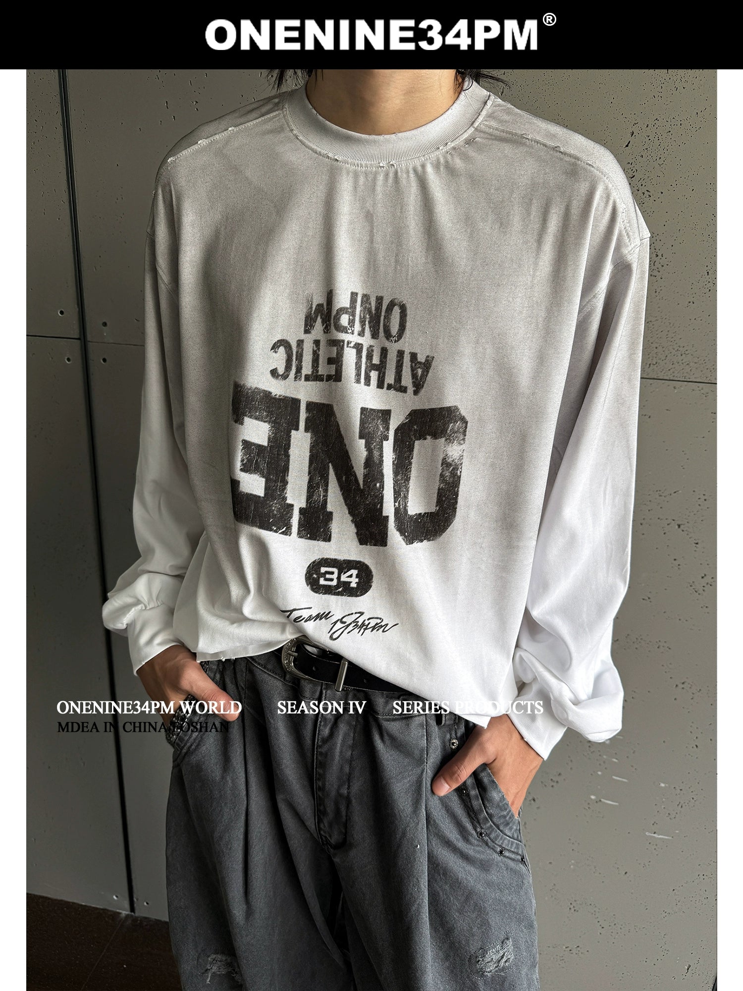 ONENINE34PM Inverted LOGO Worn Spray Color Long Sleeve