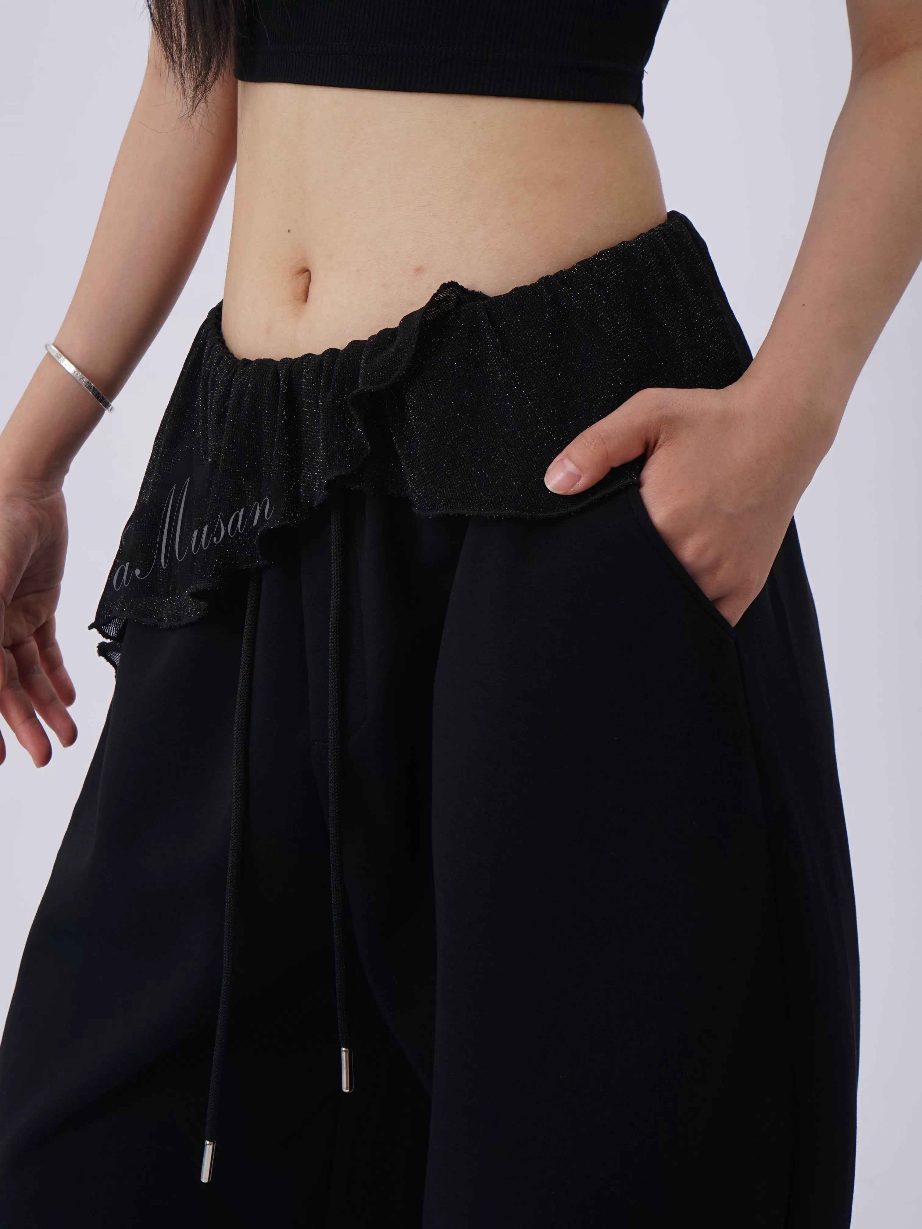SAMUSAN Mesh Long Streamer Splicing Loose Wide-leg Pants