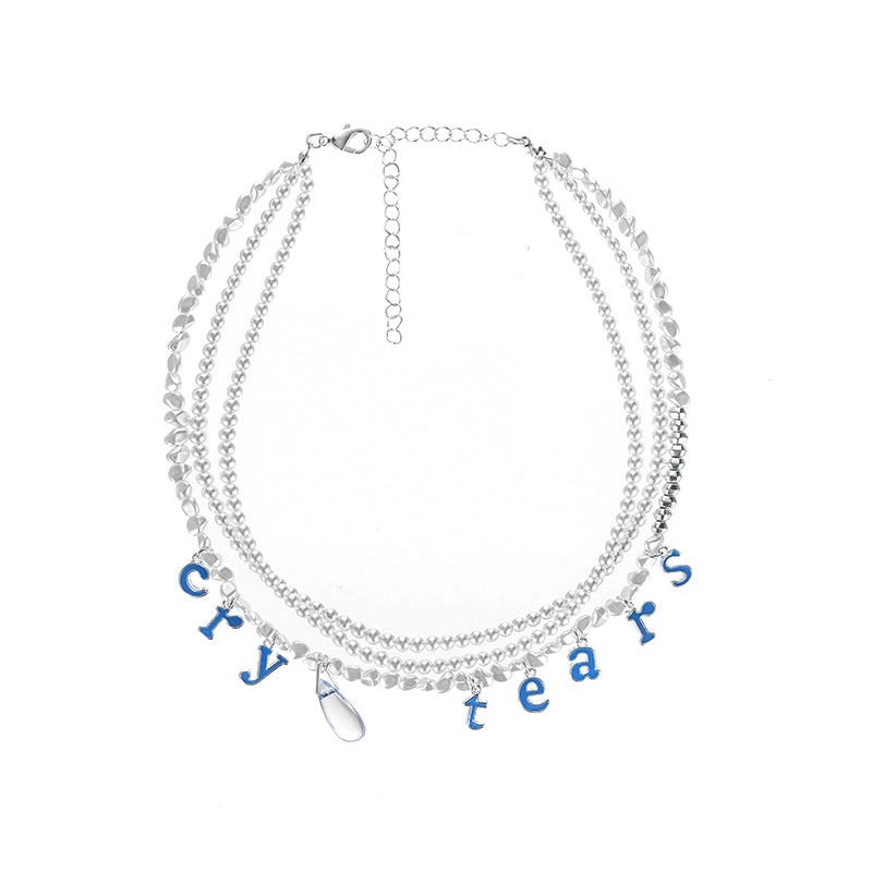 CryingCenter Colored Bean Beads, Pearl Letter Pendant, Tear Necklace