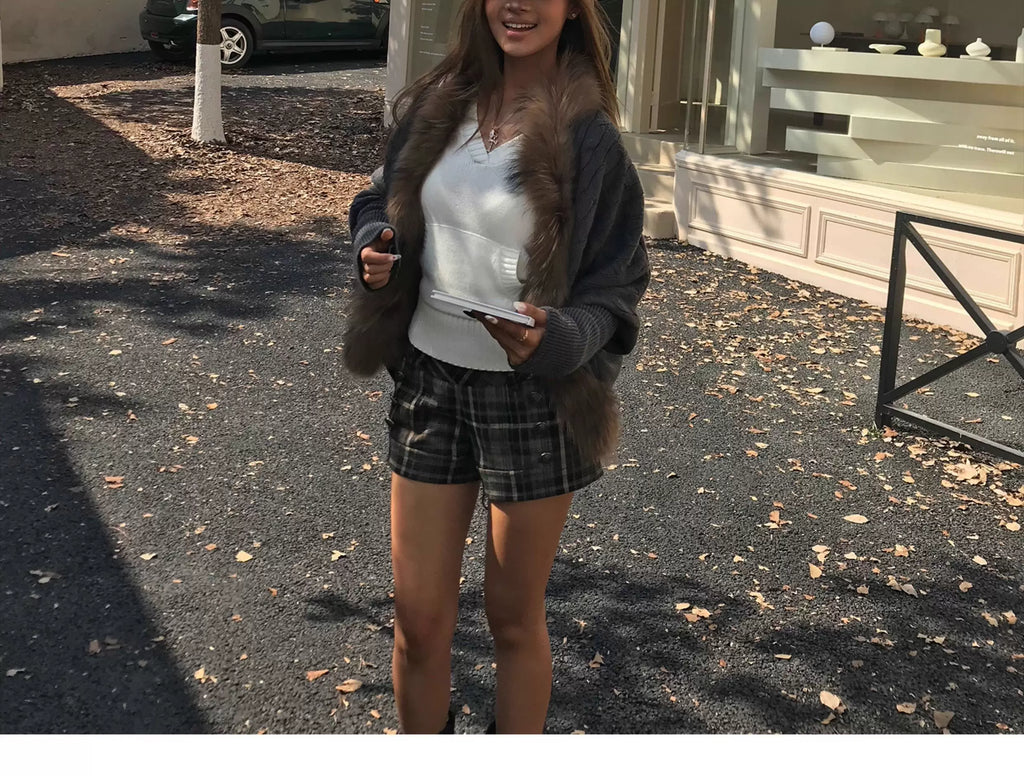Audwyn Raccoon Fur Knitted Sweater Bat Sleeve Lazy Jacket