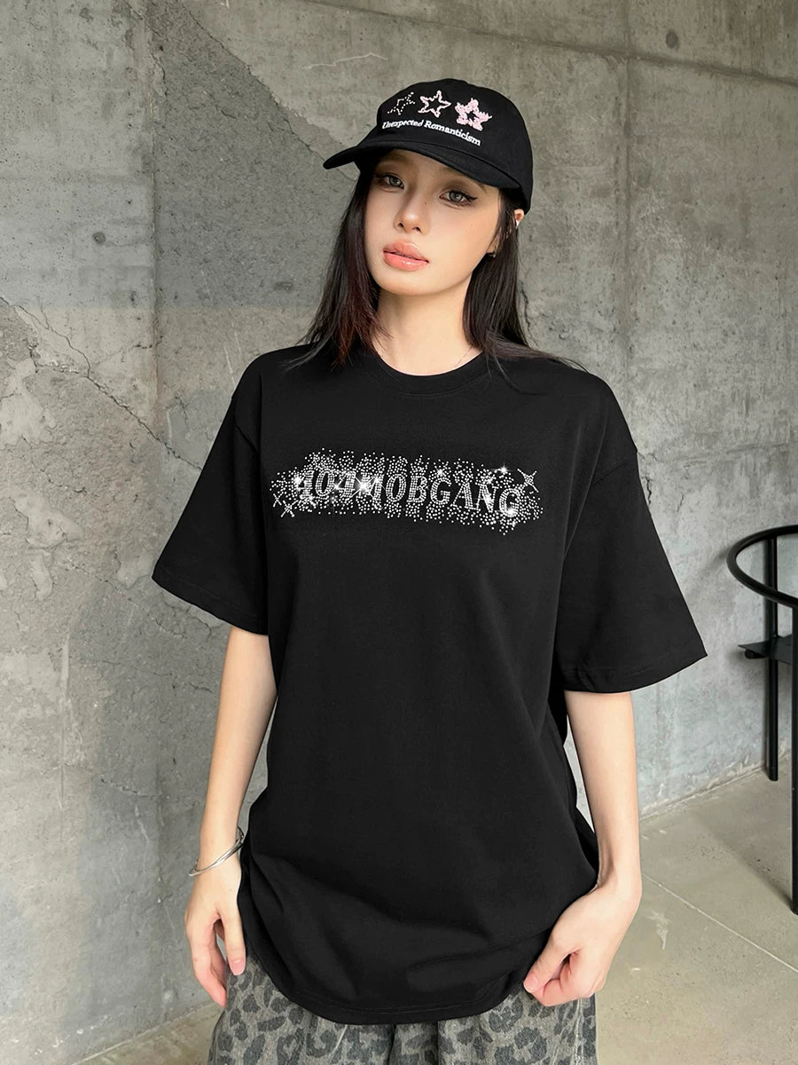 404MOB Full Diamond Hot Diamond Loose Versatile Tee