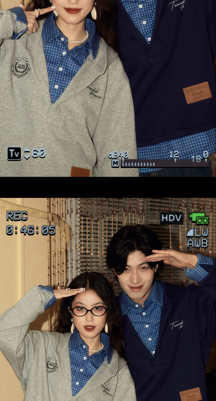 ALOHA Retro Niche Design Sense Splicing Fake Two-piece Sweater