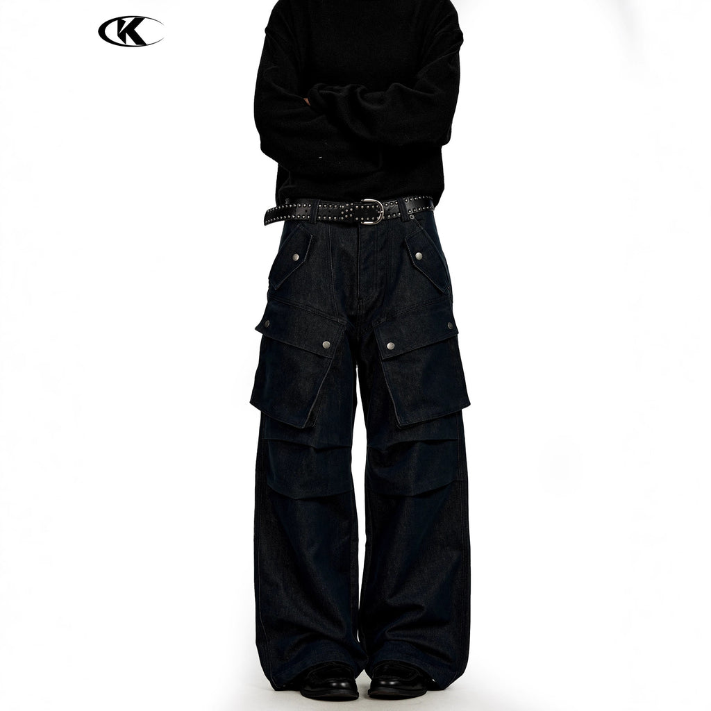 11KN Straight Wide-leg Pleated Slacks