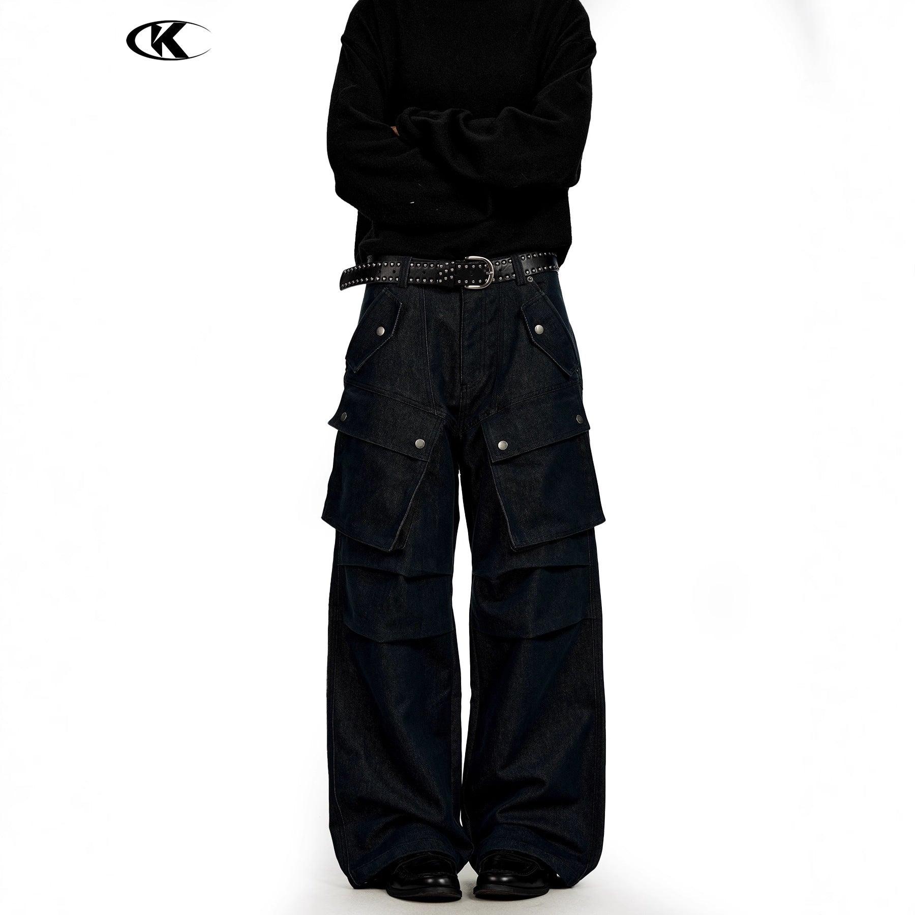 11KN Straight Wide-leg Pleated Slacks
