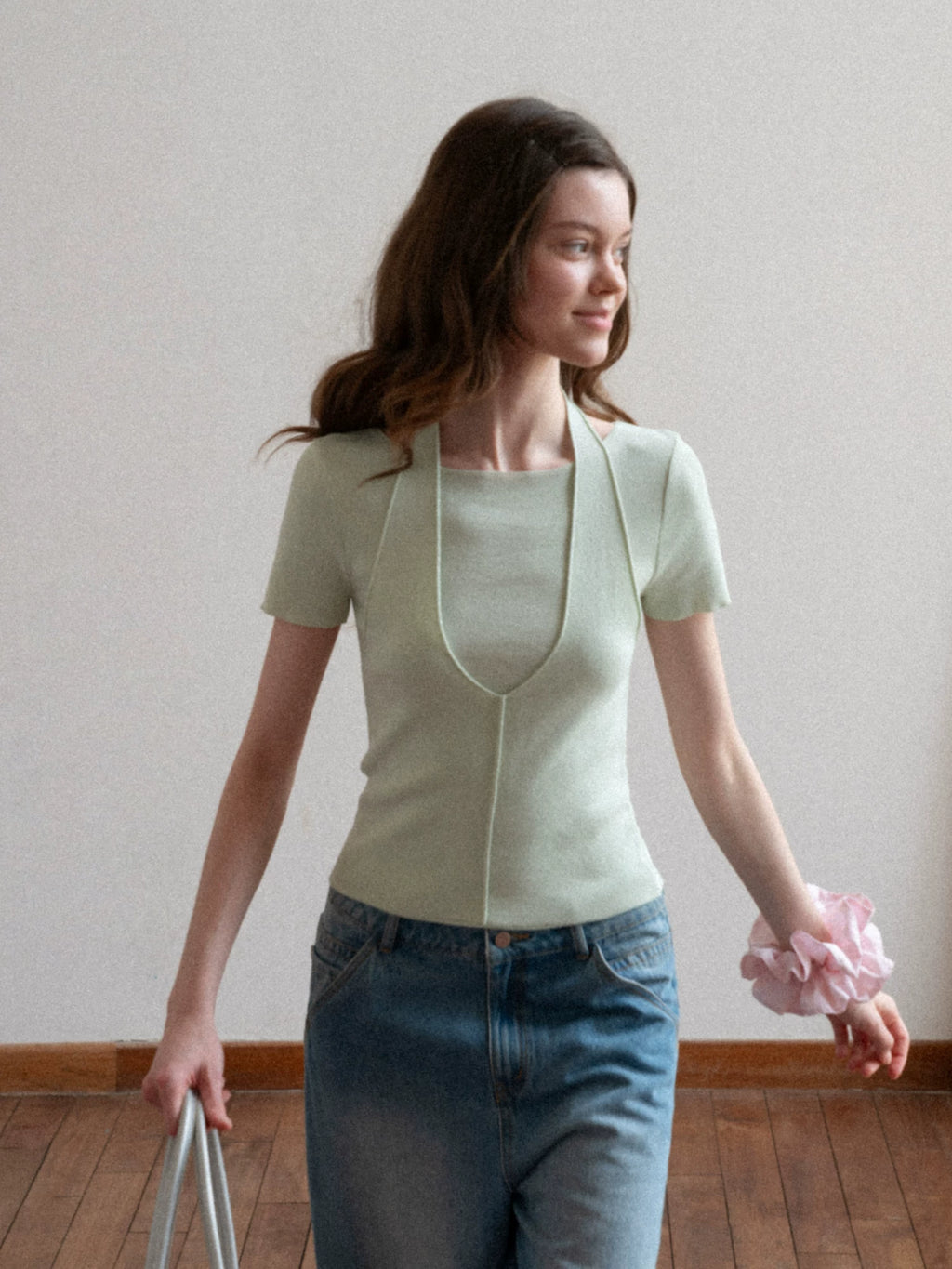 EGGKA Neck Fake Two Knitted Tee
