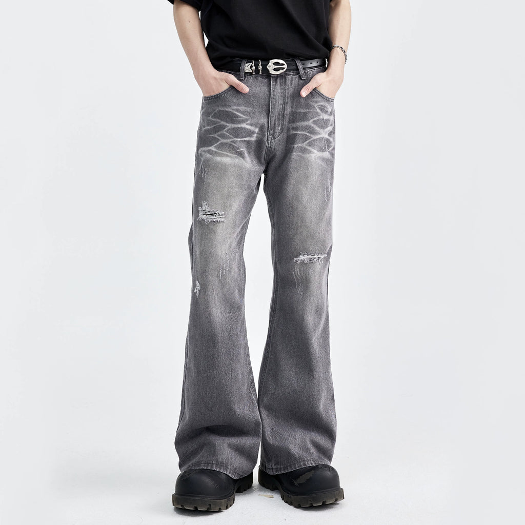 (NMK)  high sense dark night gray cat whiskers Jeans