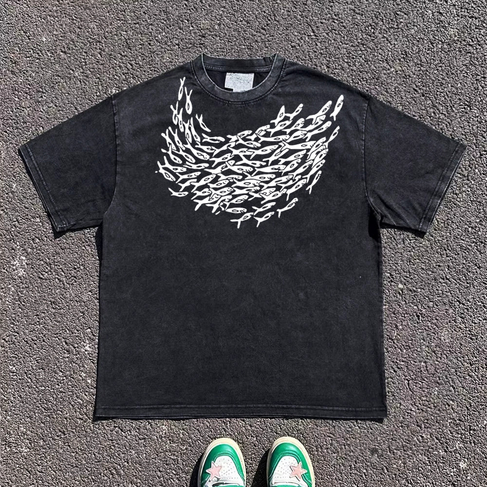 Wang Youbing Studio! Neckline Fish 220g 100% Cotton Tee