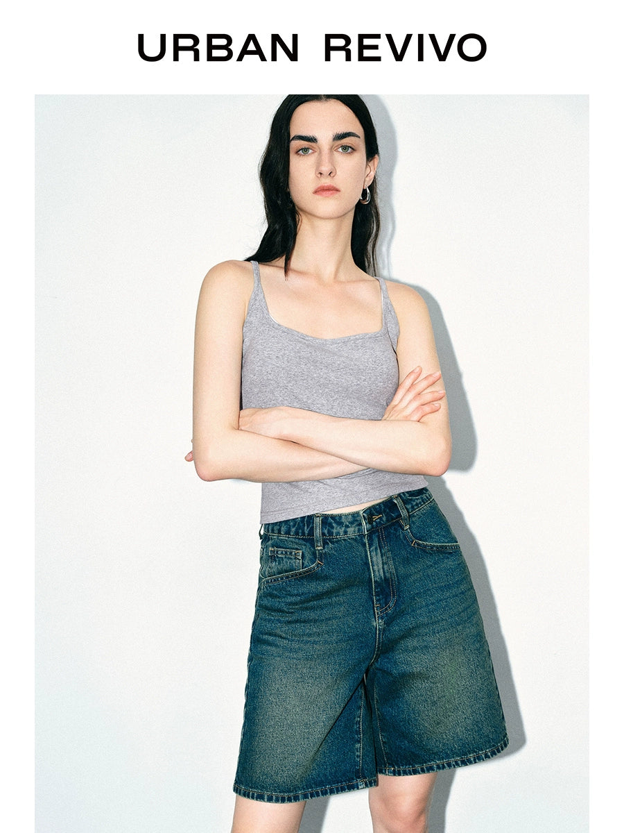 URBAN REVIVO Casual Versatile Slim Square Neck Vest