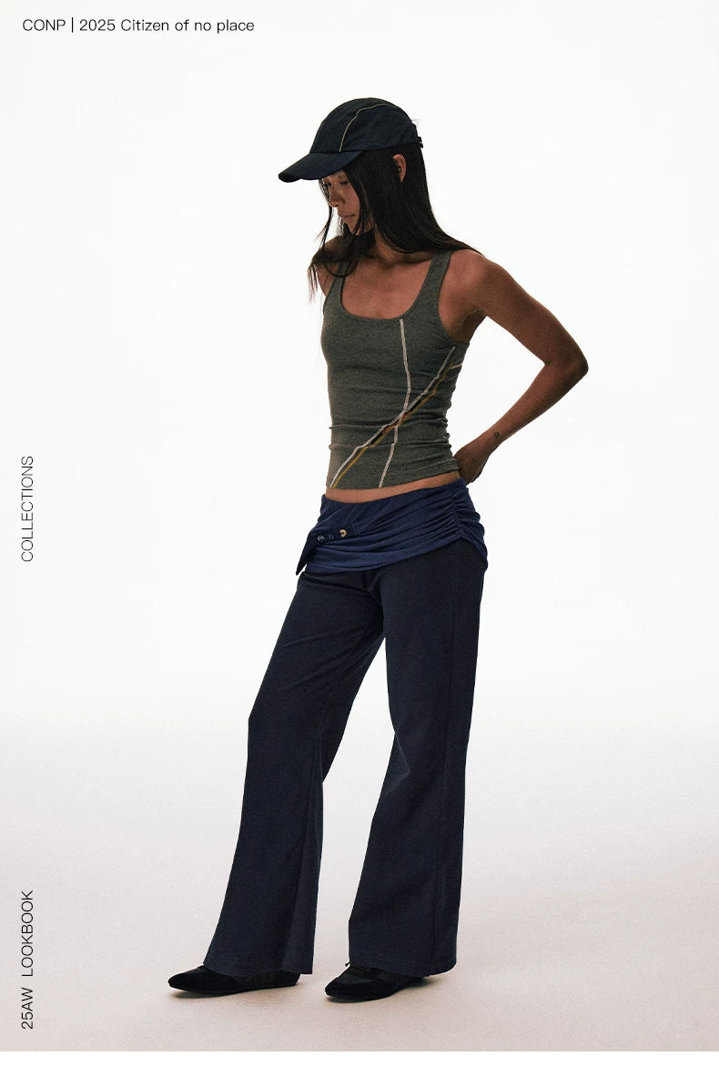 CONP Low-rise Fake Two-piece Drape Slightly Straight-leg Pants