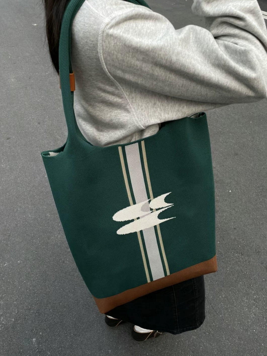 CryingCenter Vintage Green Knitted Tote Bag Large Capacity Shoulder Tote Bag