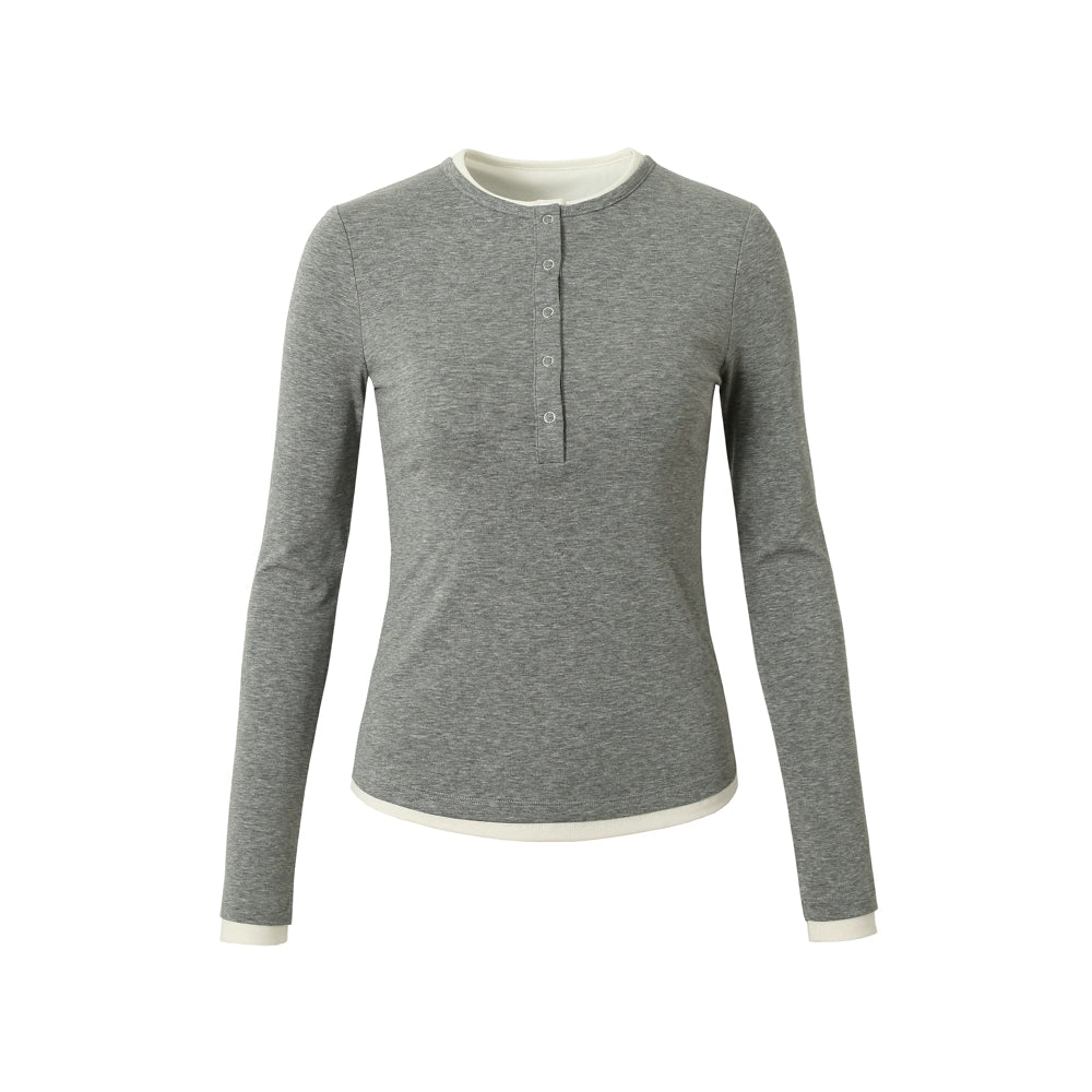 RPB BRAND Thin Henry Collar Fake Two Long Sleeve Knitted Overcoat