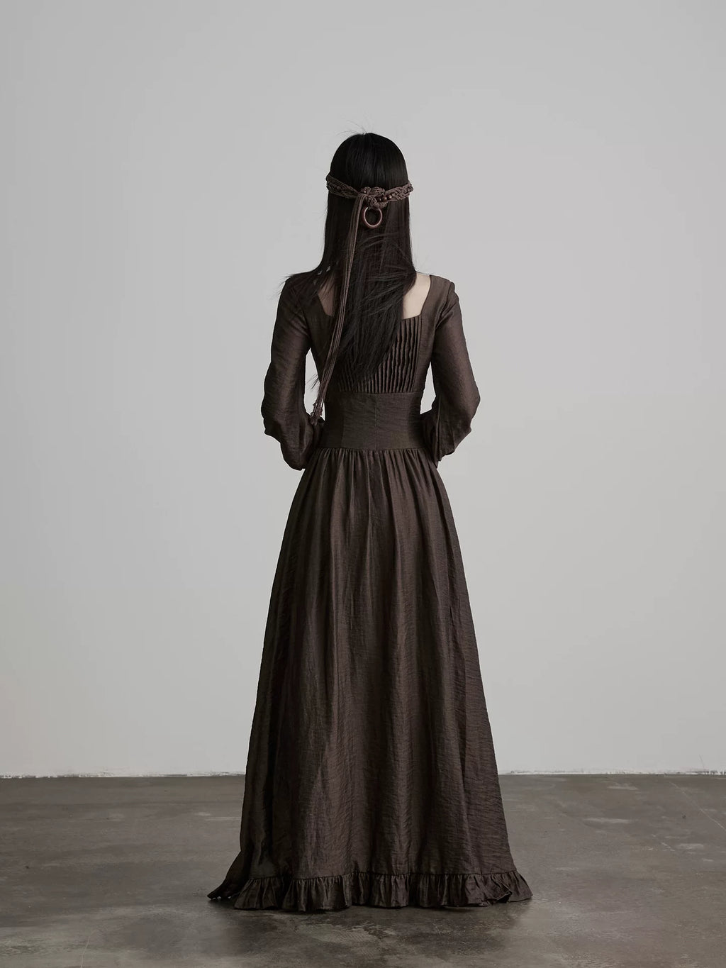 INDULG Square Neck Waist Flared Sleeve Dress