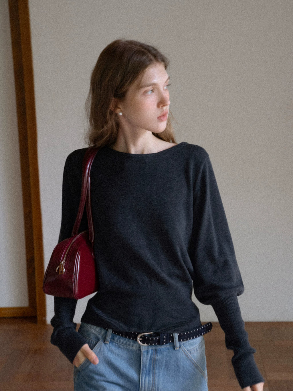 EGGKA Crew Neck Waist Wool Knitted Sweater