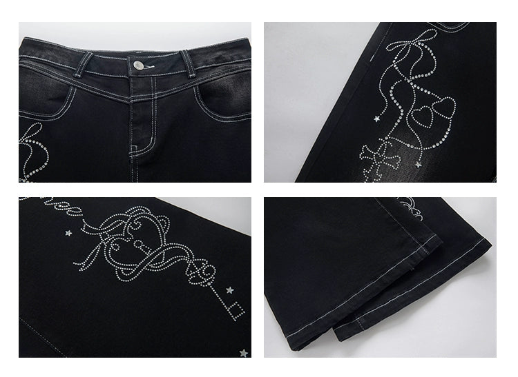 UNIFREE Hot Diamond Narrow Edition Non-stick Leg Slightly Mopping Jeans