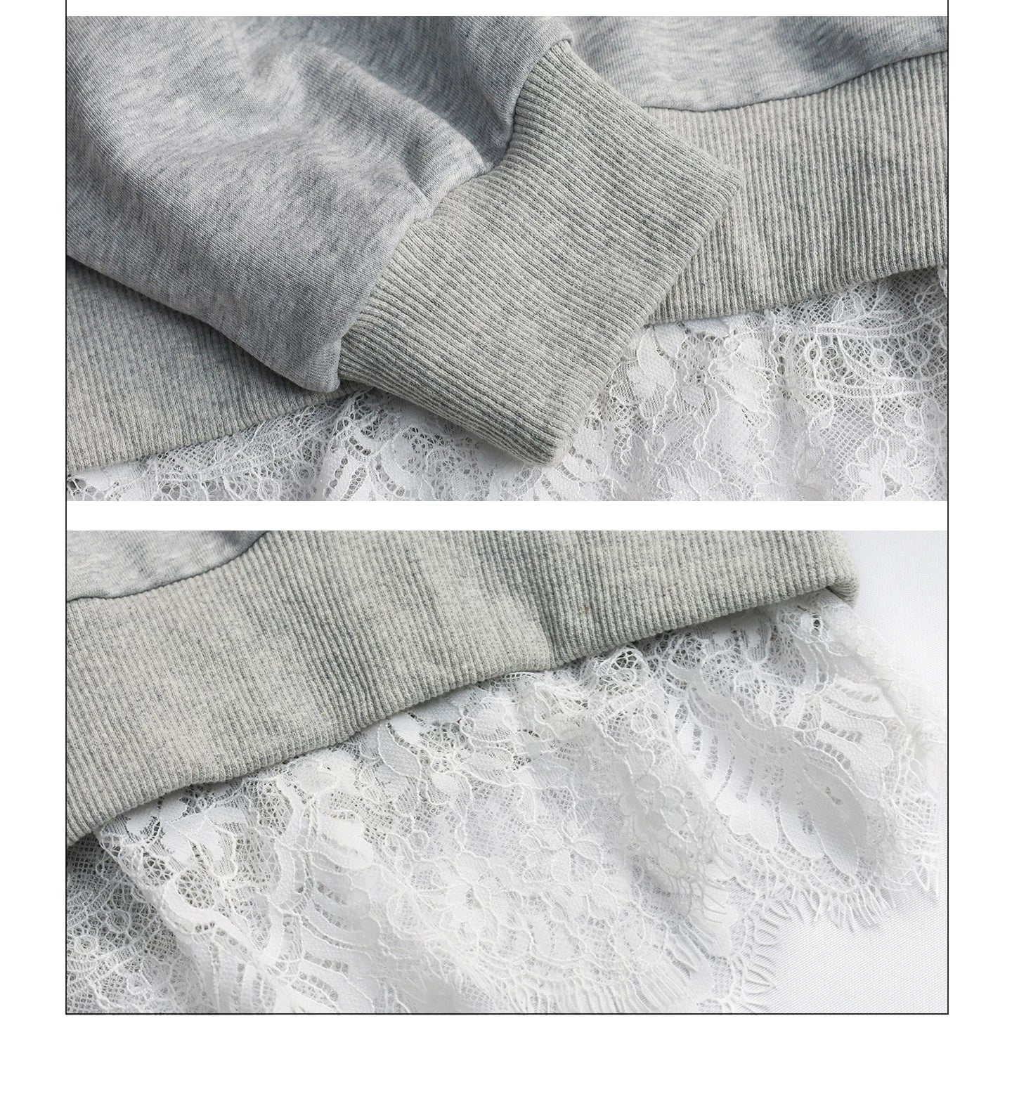 Girlyhalo Retro Hem Lace Pullover Round Neck Sweatshirt