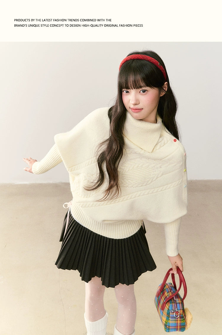 Umoumo Twisted Loose Lapel Color Buckle Cape Sweater