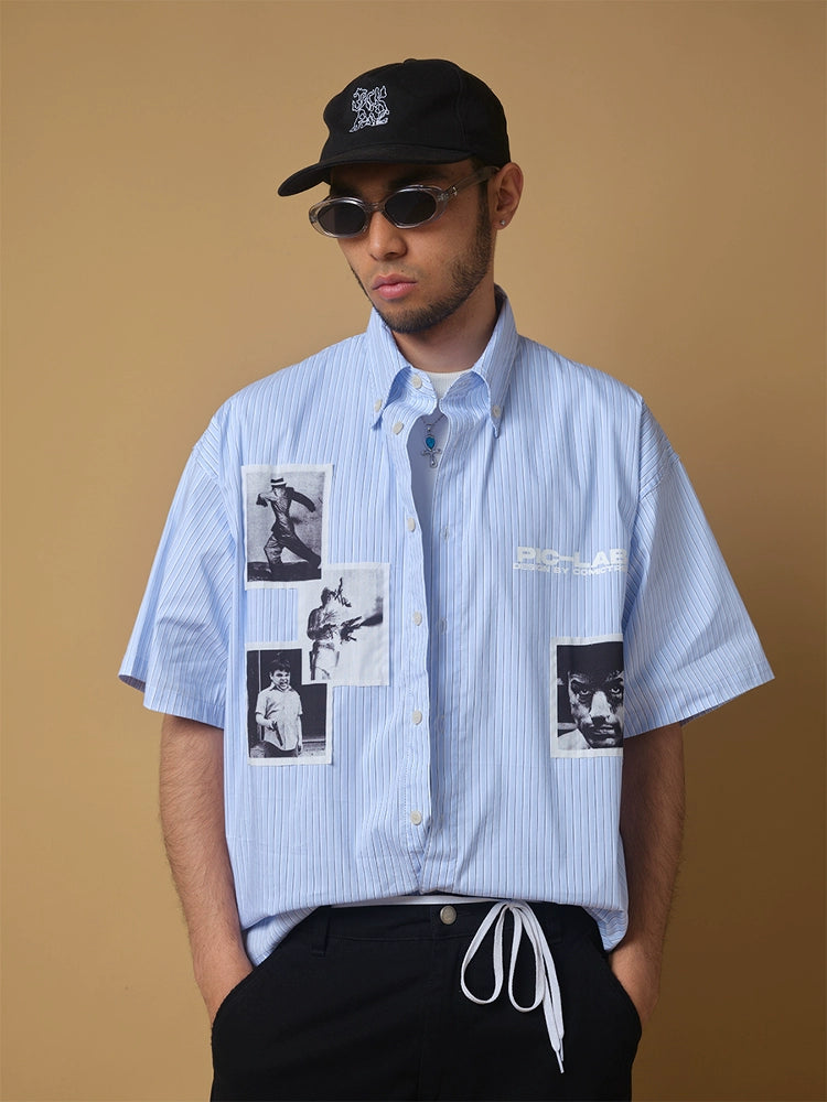 ComicTree C.t 2025 Summer Lapel Striped Photo Shirt