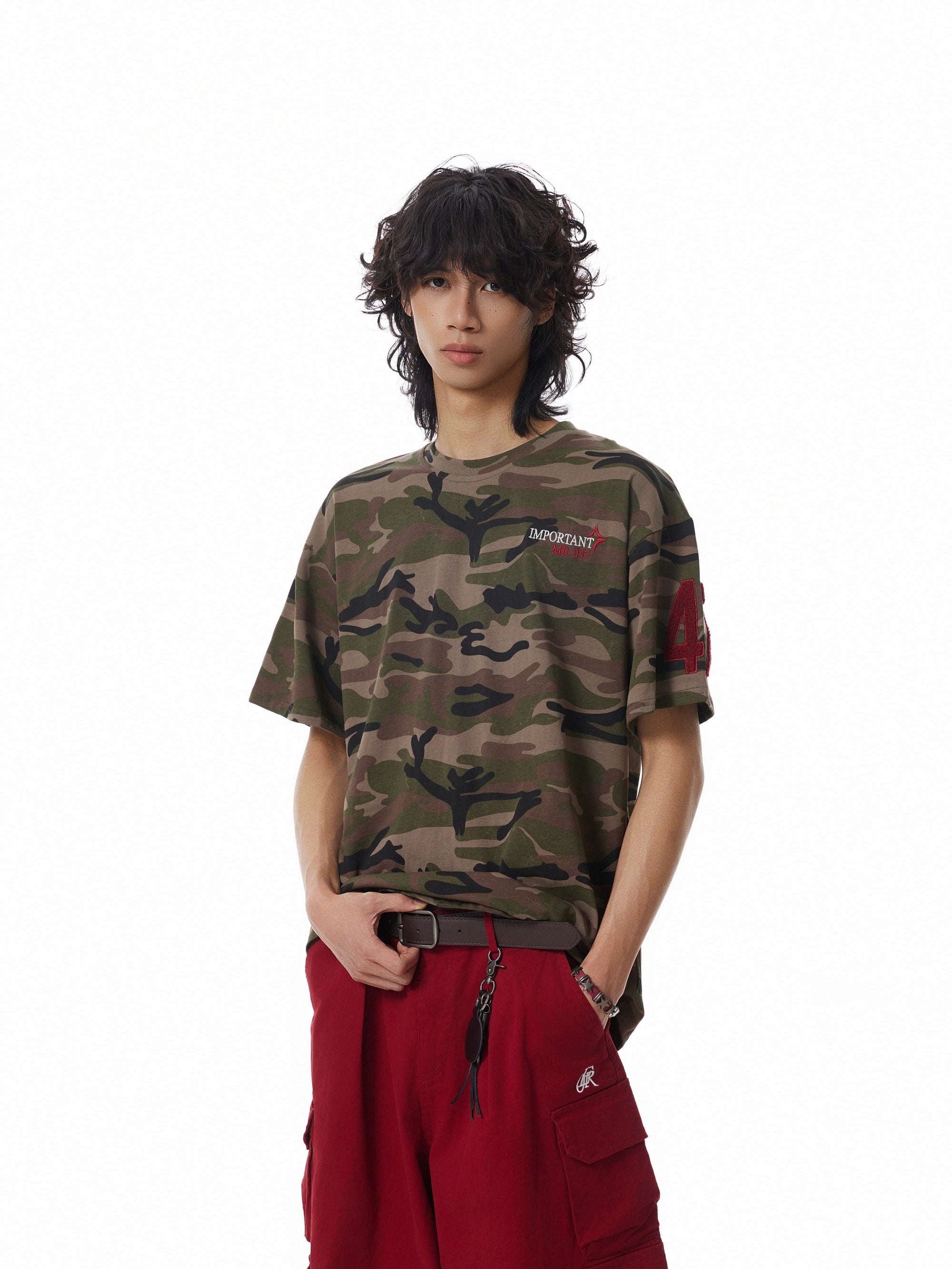 BTSG Niche High Street Embroidery Washed Camouflage Oversized Tee