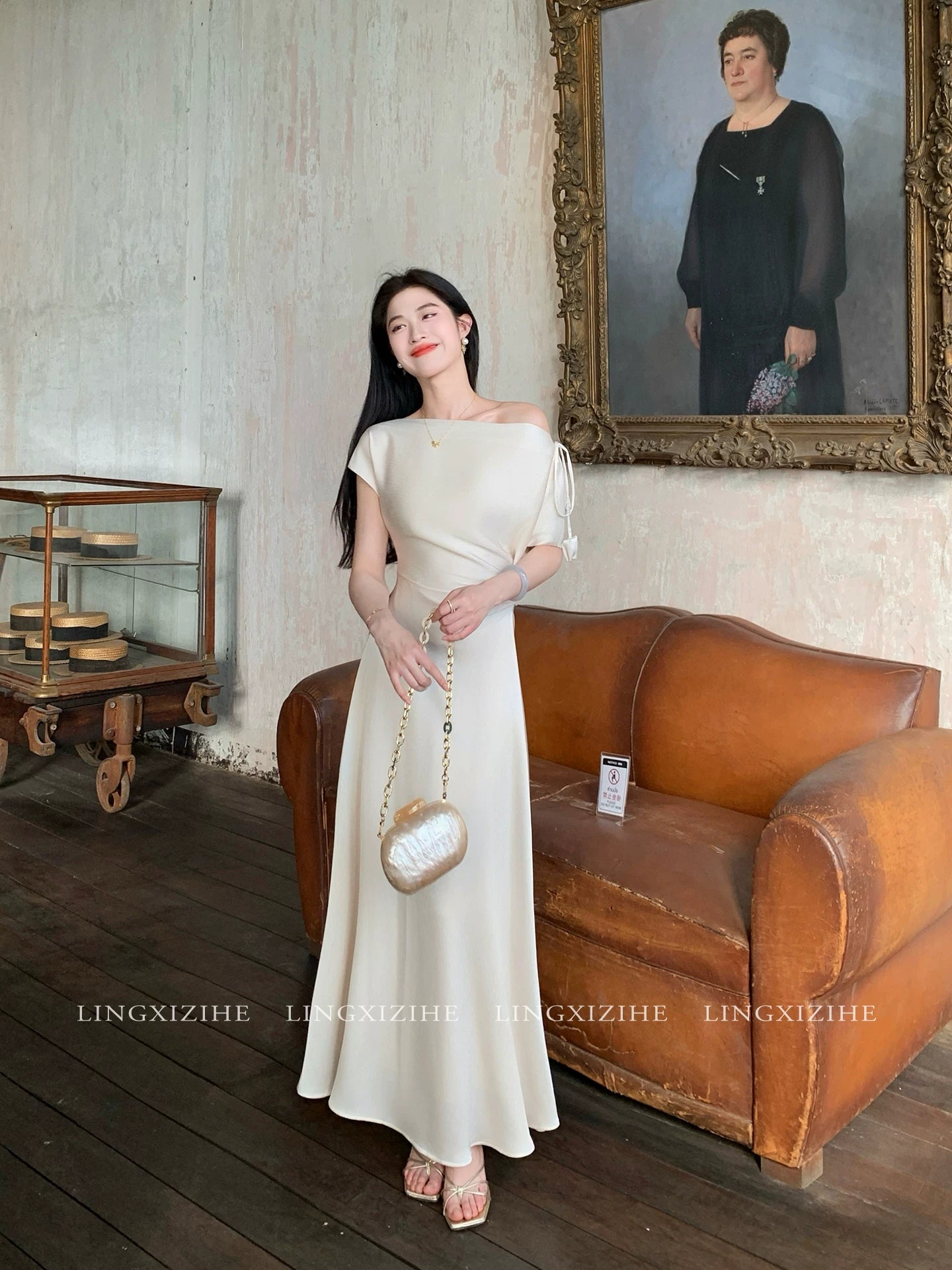 ZIHE Off-the-shoulder Satin Dress