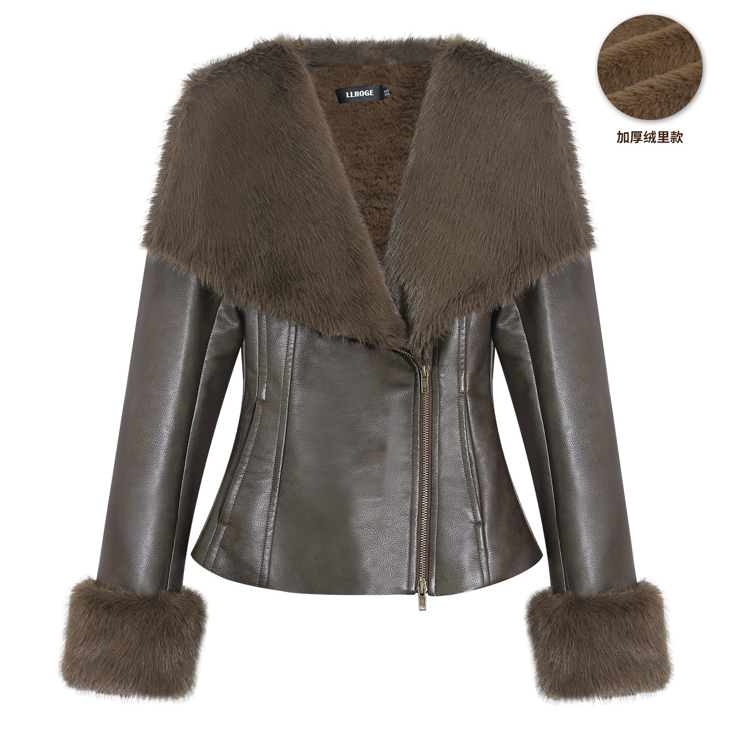 LLROGE Thickened PU Leather Jacket Short Jacket