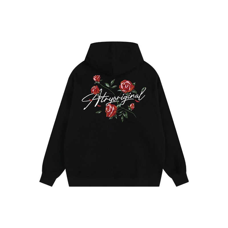 ATRY Vintage Rose Floral Embroidered Hooded Sweater