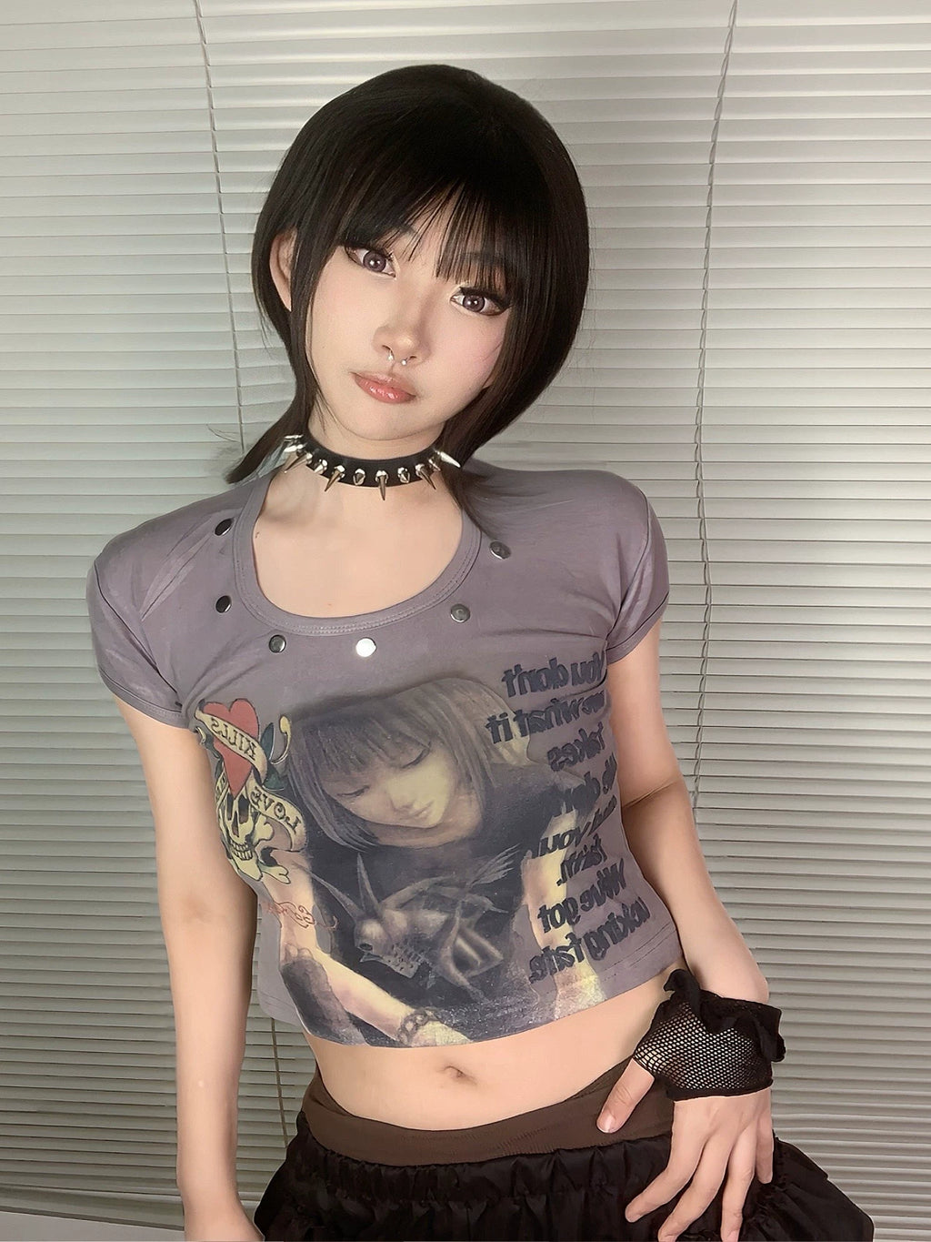 WEBBAR Old Riveted Punk Street Short Y2K Tee