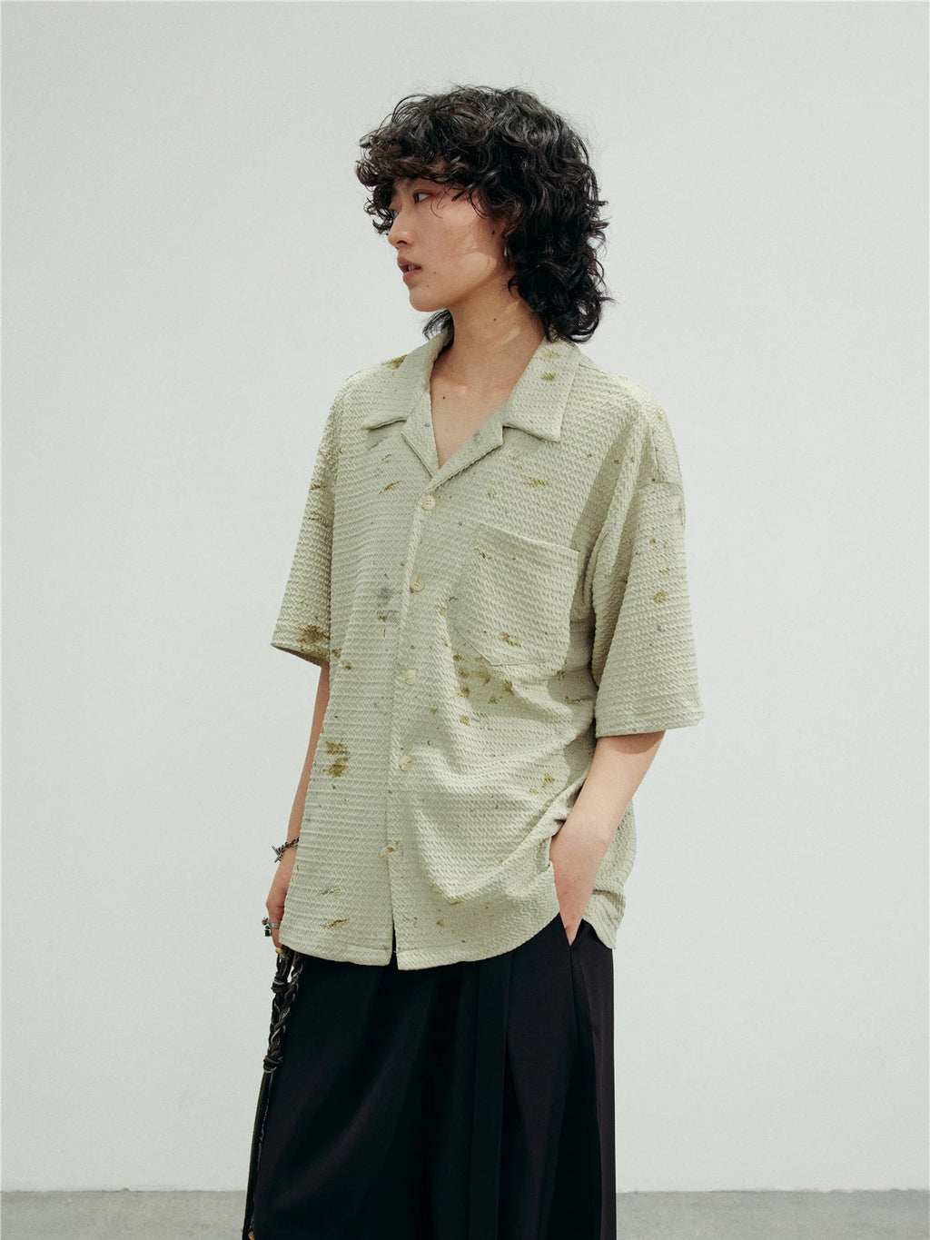 SUNYVONNE Lazy Old Ink-splashing Short-sleeved Shirt