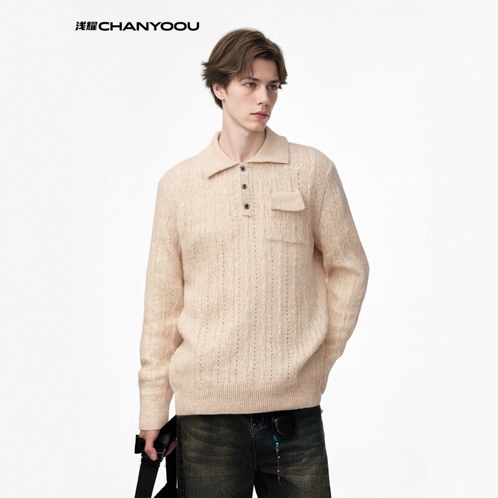CHANYOOU Vintage Henry Neck Hollow-out Knitted Sweater