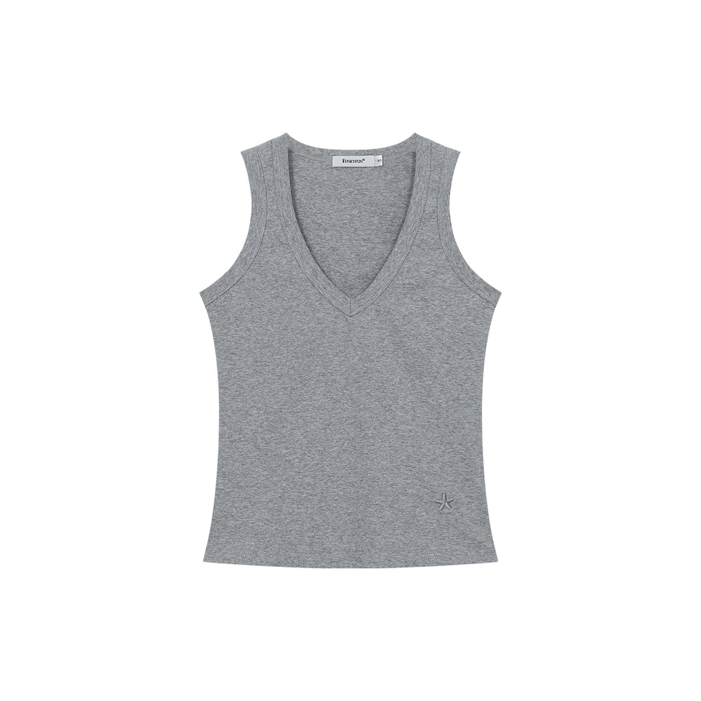FUNKYFUN V-neck Embroidered Waist Sleeveless Vest of The Same Color