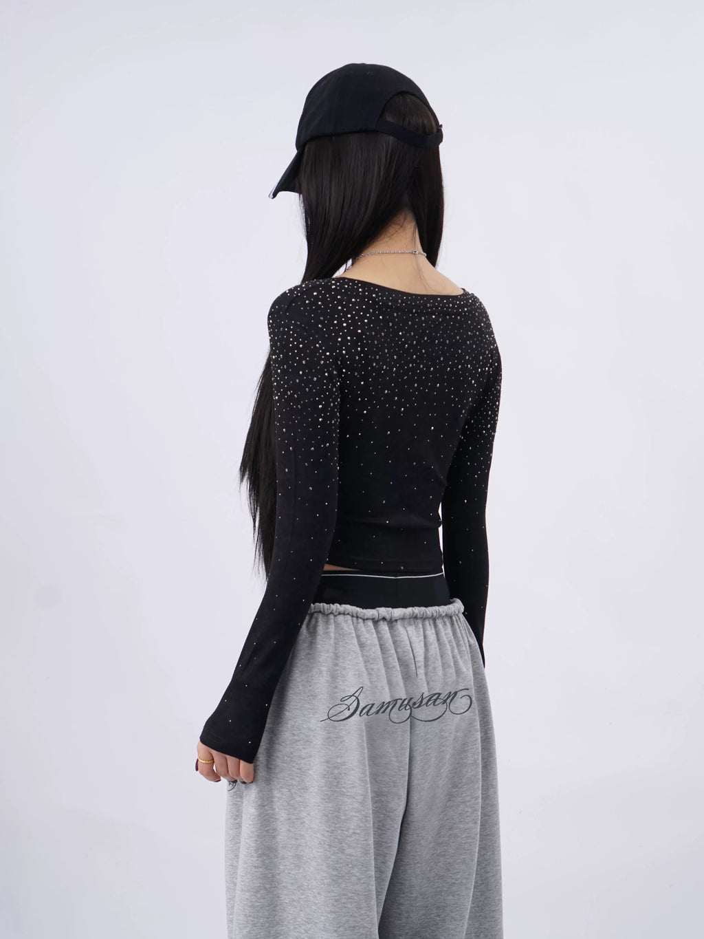SAMUSAN Irregular Hot Diamond Short Long Sleeve