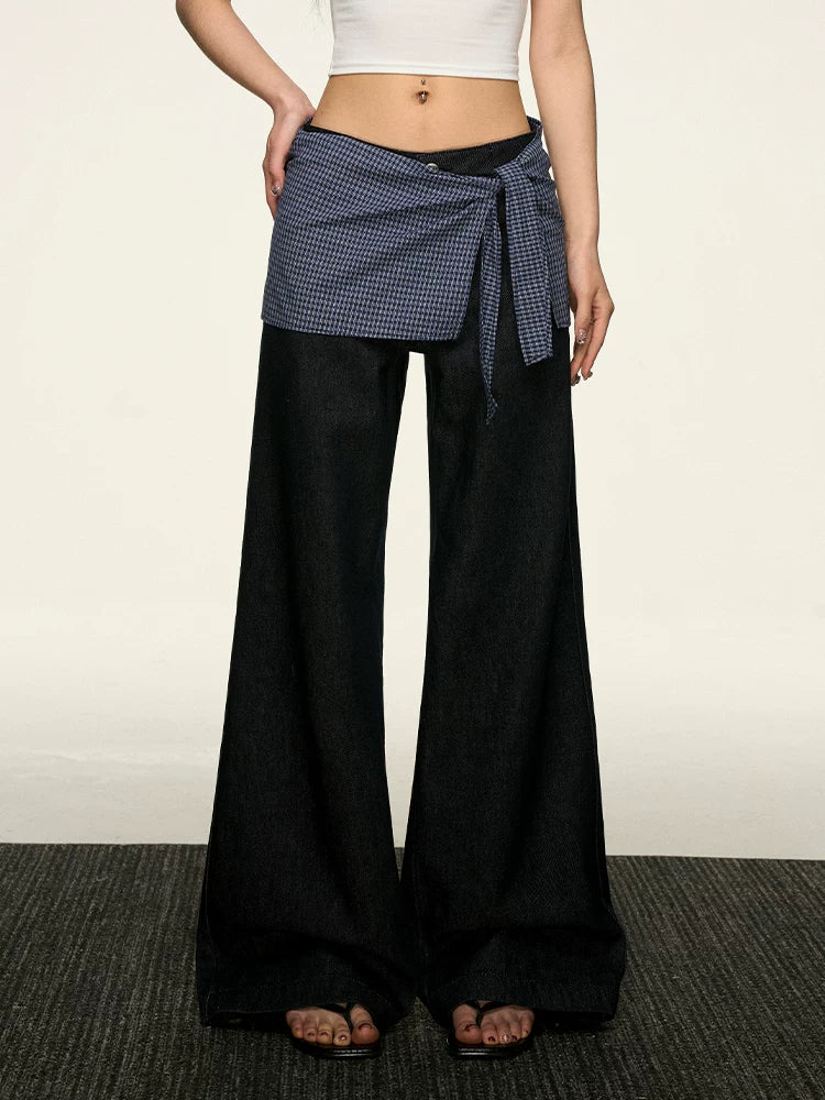 Aaisup Stacks Fake Two-piece Straight Jeans