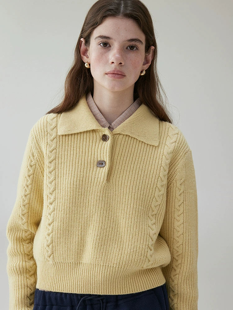 VOOE Lapel Lazy Twisted Wool Knitted Sweater