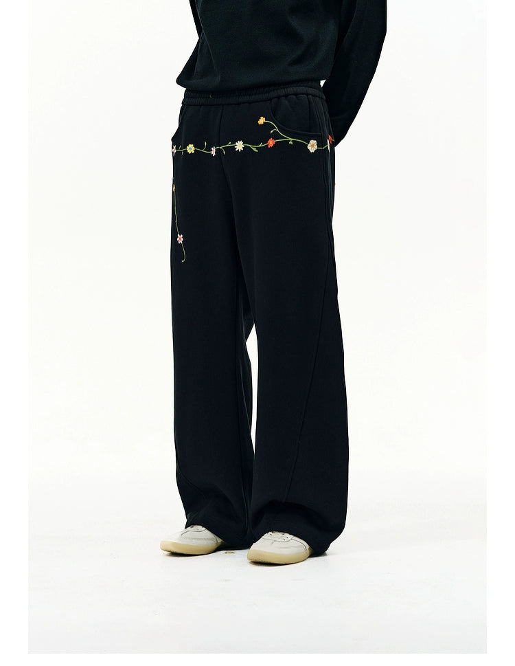 ATRY Vintage Casual Flower Embroidered Sweatpants