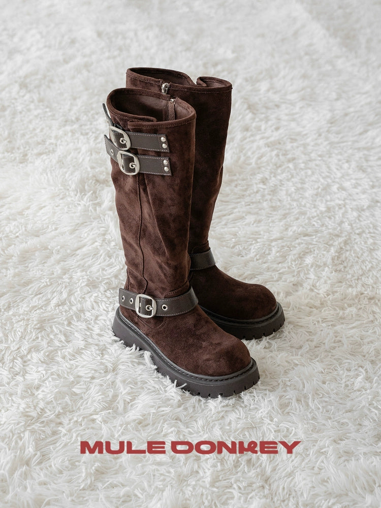 Donkey Suede Over Knee Belt Buckle Western Boots