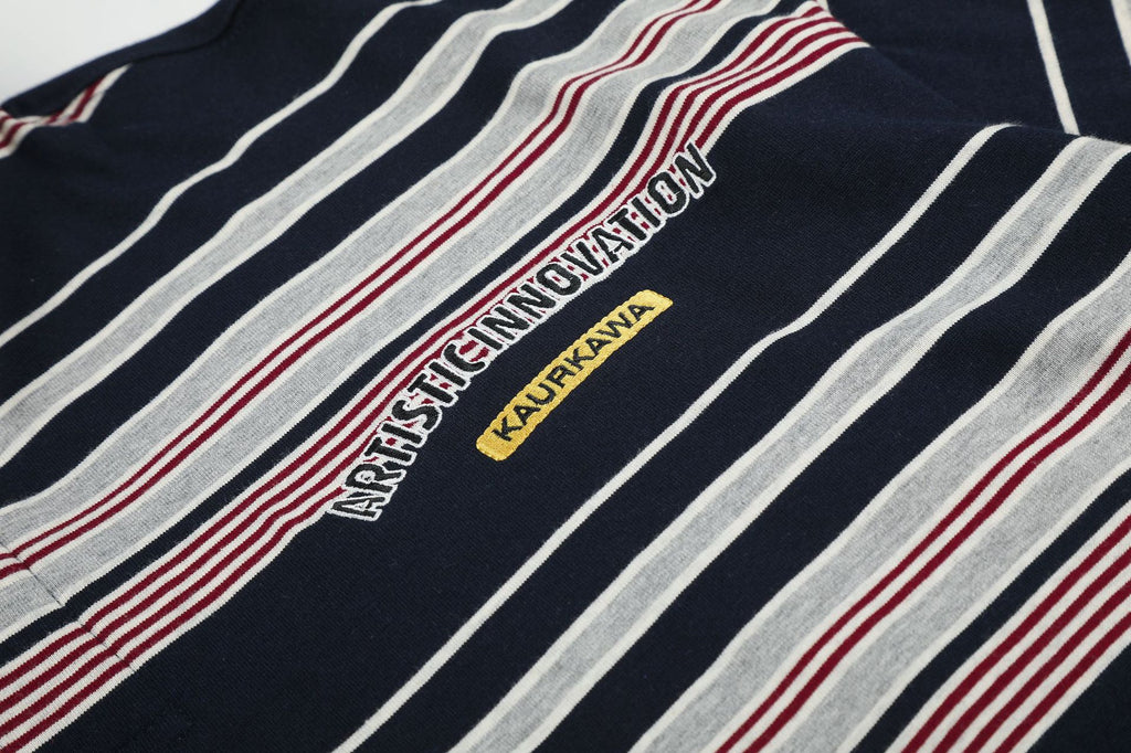 11KN Retro Striped Lapel Loose Cloth Tee