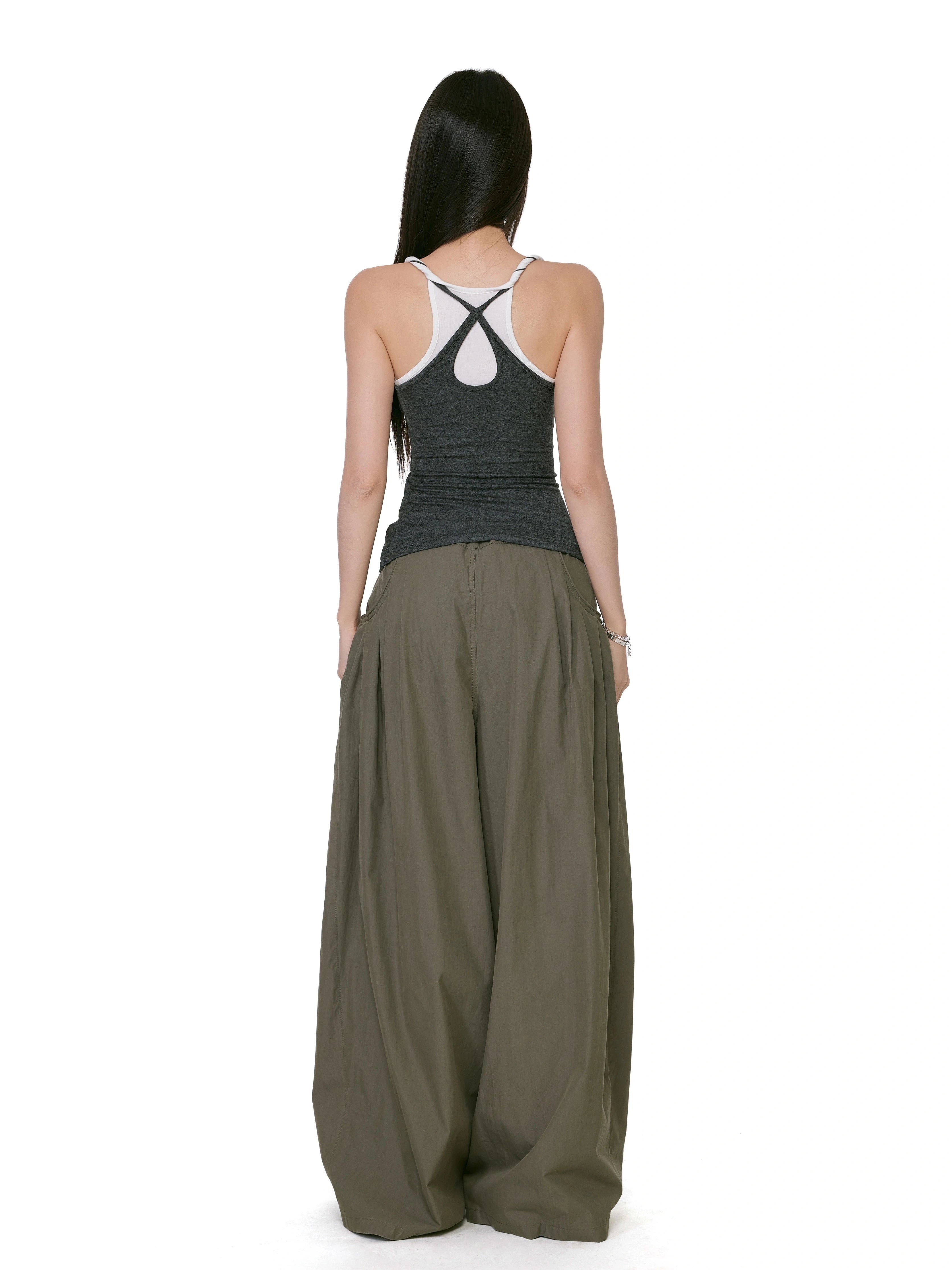 WITHMIN Loose and Thin Low-rise Versatile Floor-mopping Straight-leg Pants