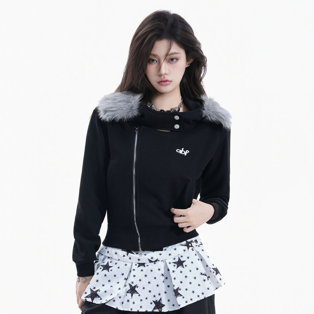 BF. BORFEND Fleece Removable Fur Collar Hooded Double-ended Zipper Jacket