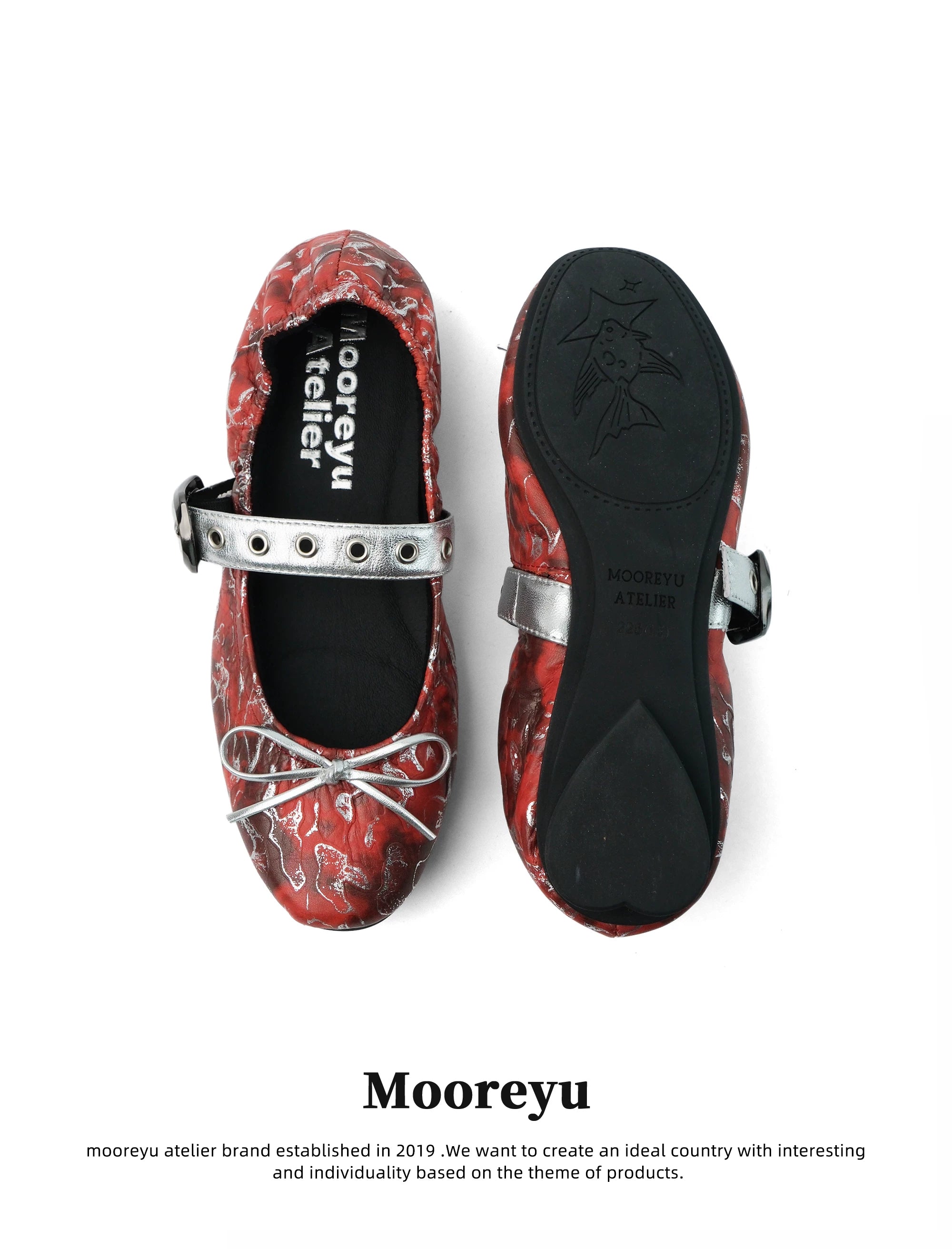 Mooreyu Bow Light Mouth One Word with Flat Sole Shoes