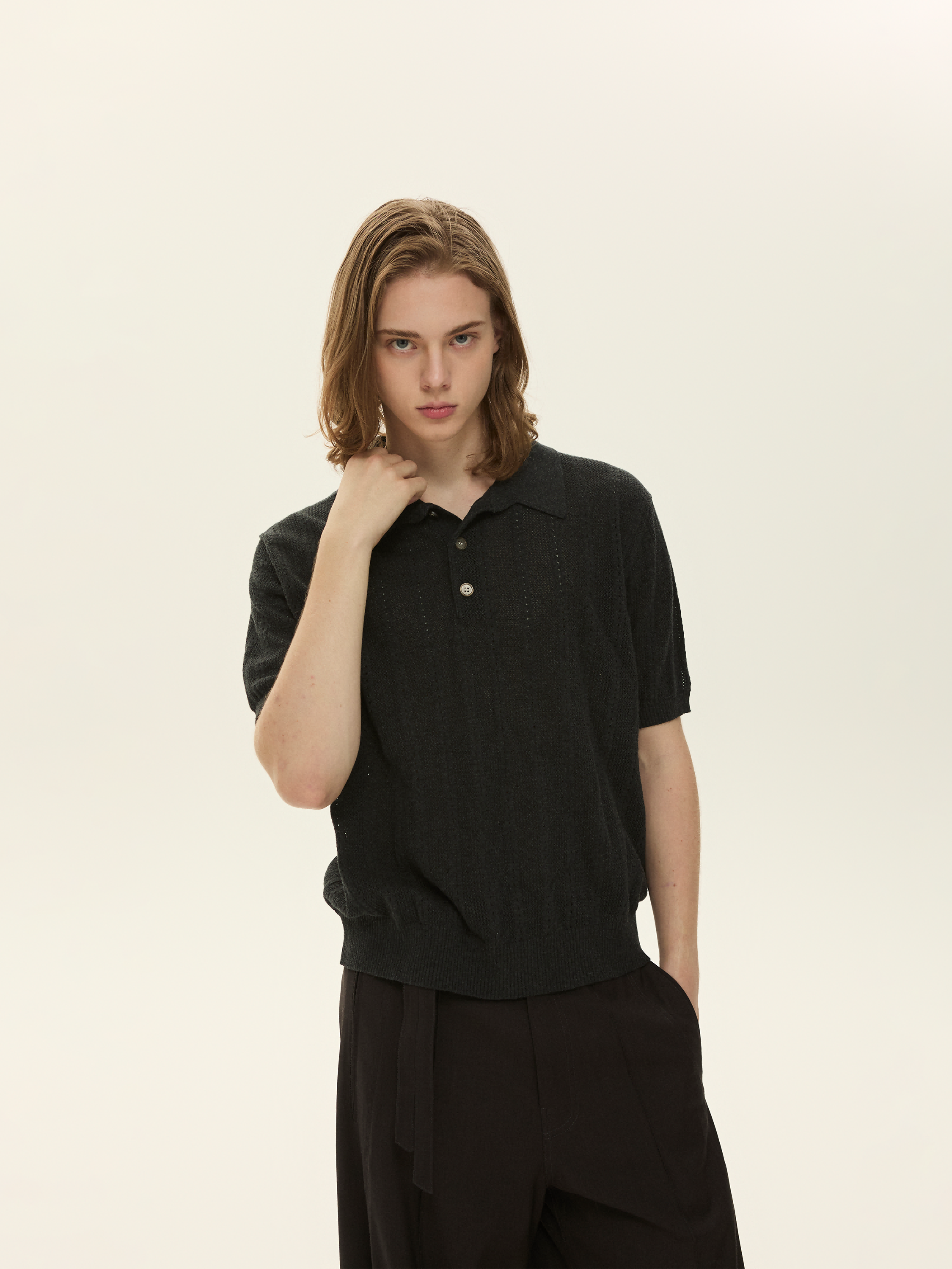 Set for life retro jacquard texture wide polo t-shirt