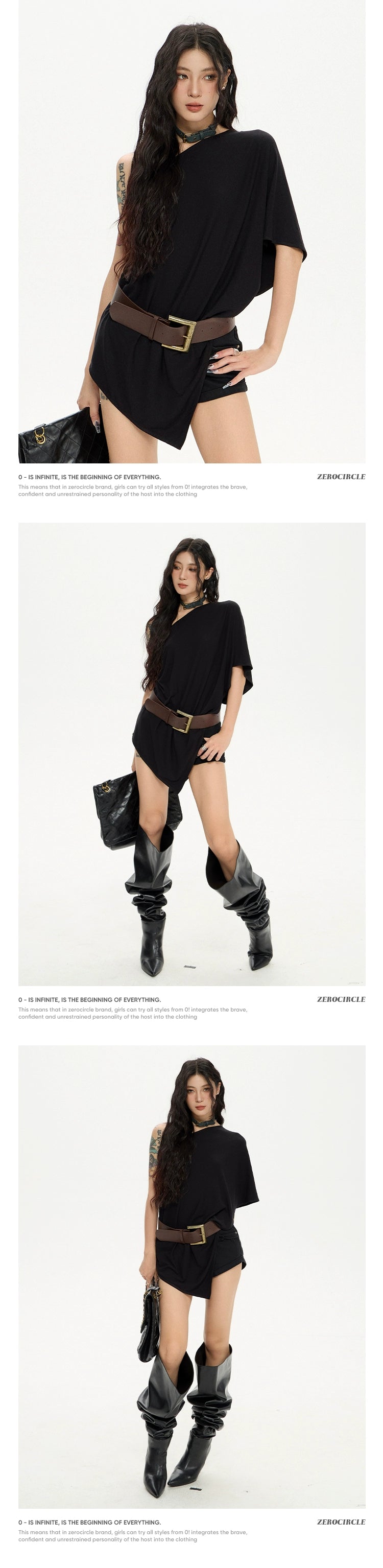 Zero Slanted Shoulder Loose and Thin Irregular Tee