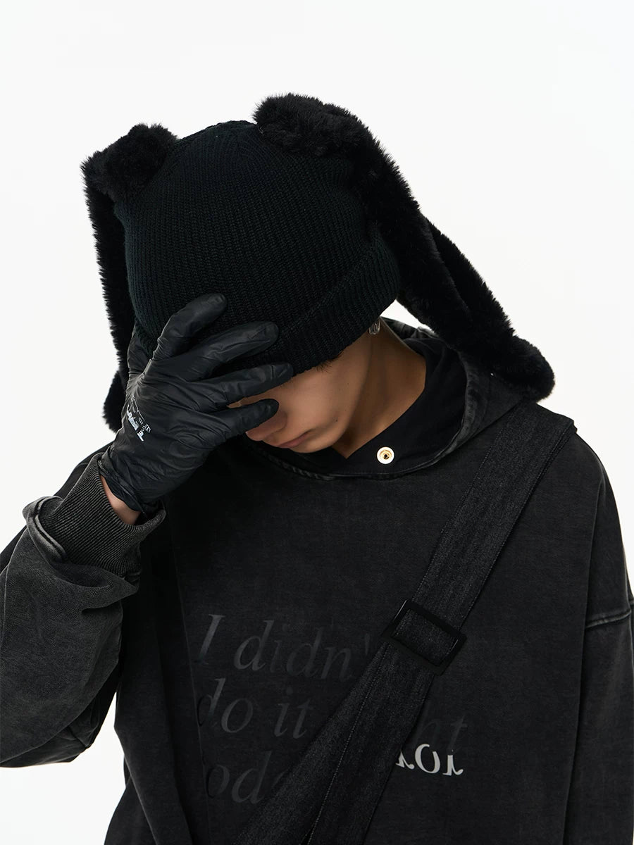 RELABEL Removable Rabbit Ear Hat Fun Thermal Hat