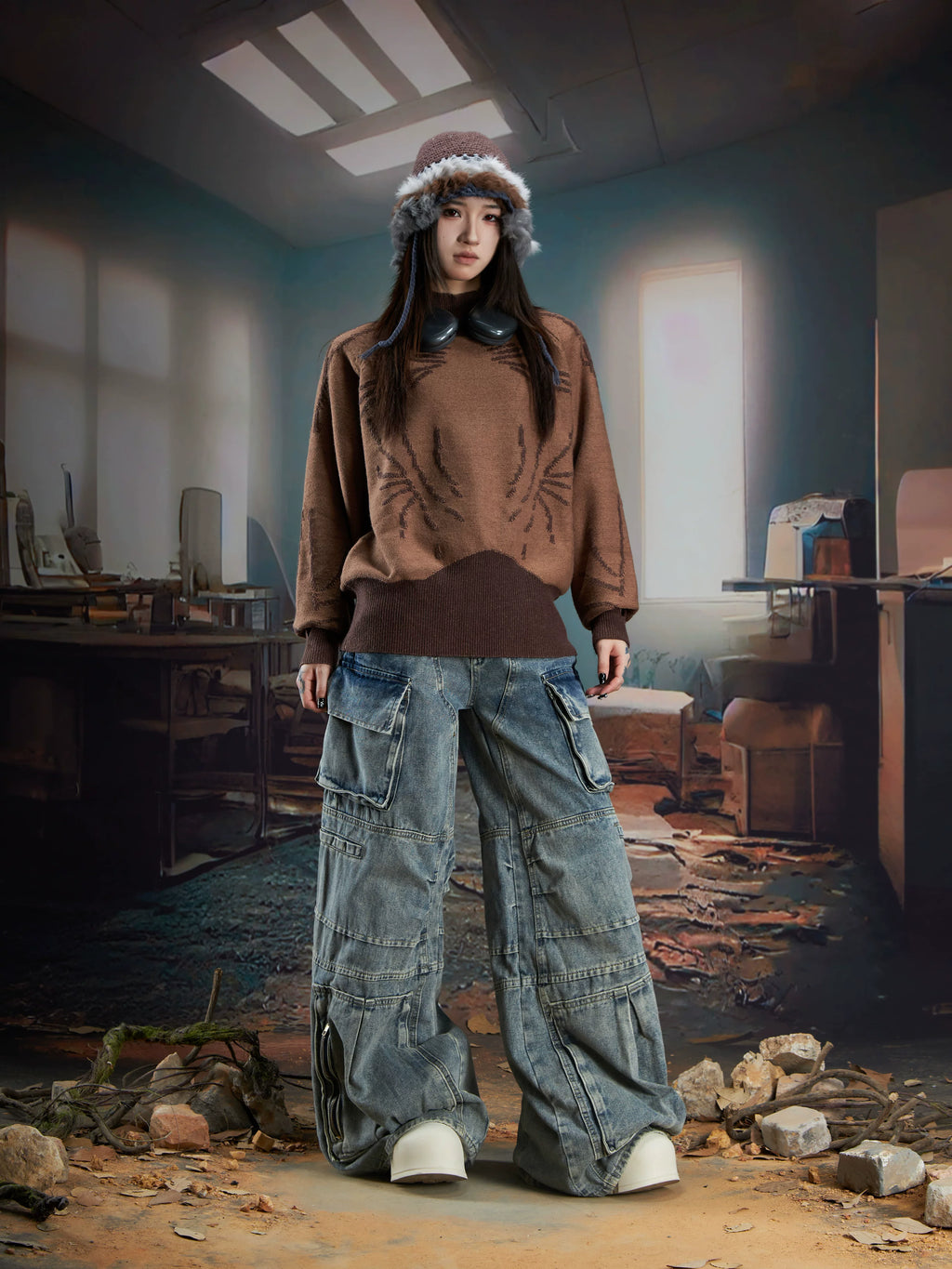 NOMANIAI Deconstruction and Splicing Three-dimensional Cutting Multi-pocket Jeans