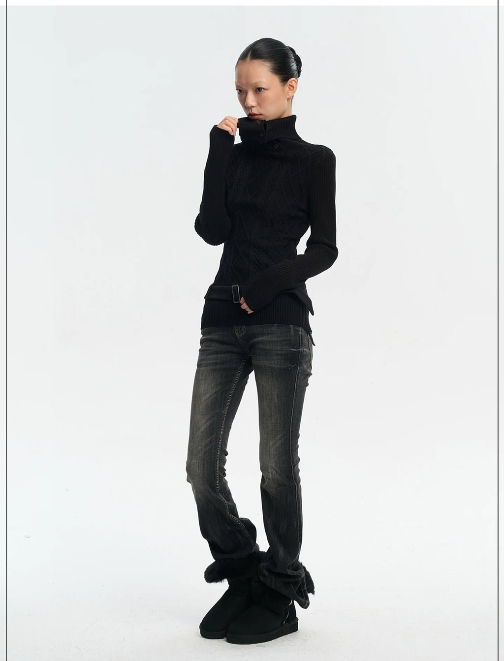 LINY LIBERTY Turtleneck Slim-fit Knitted Bottom Long Sleeves