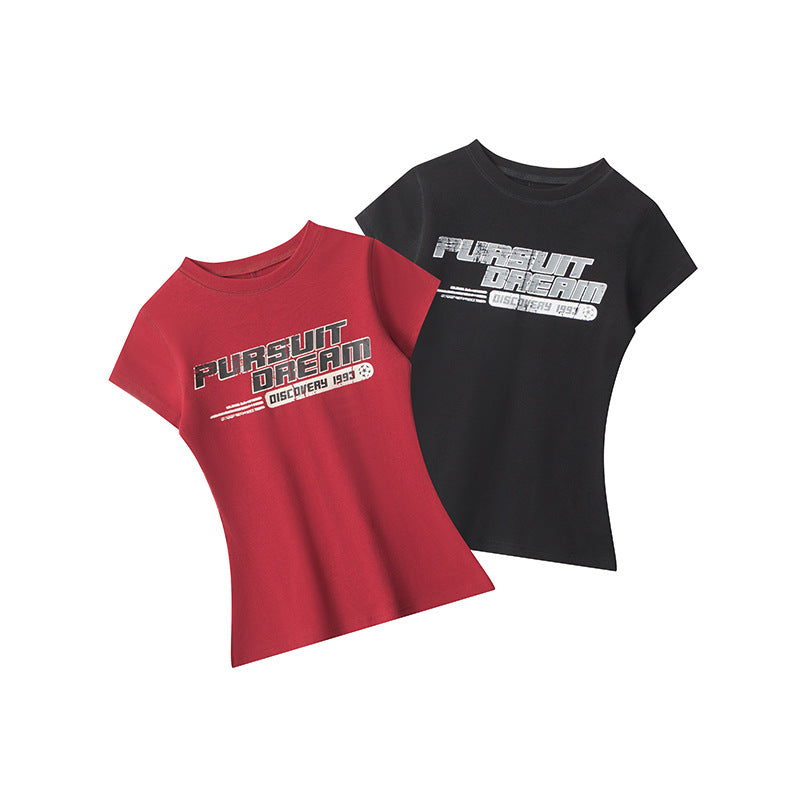 HeyHenry Niche Letter Print Crew Neck Slim Tee