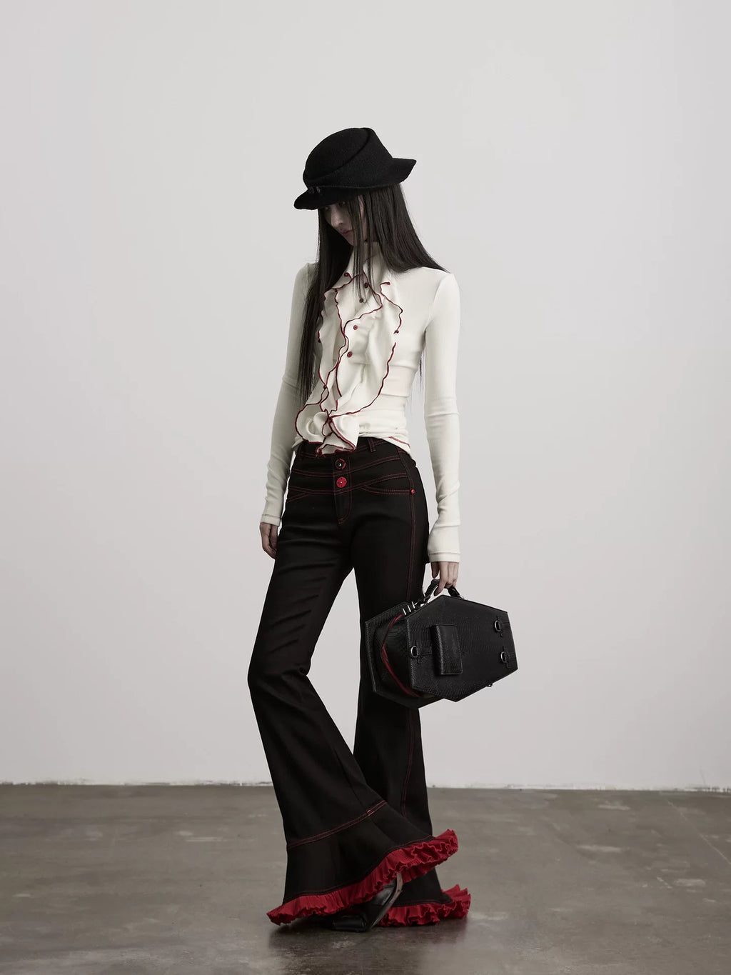 INDULGE Contrast Color Wave Waist Long Sleeve