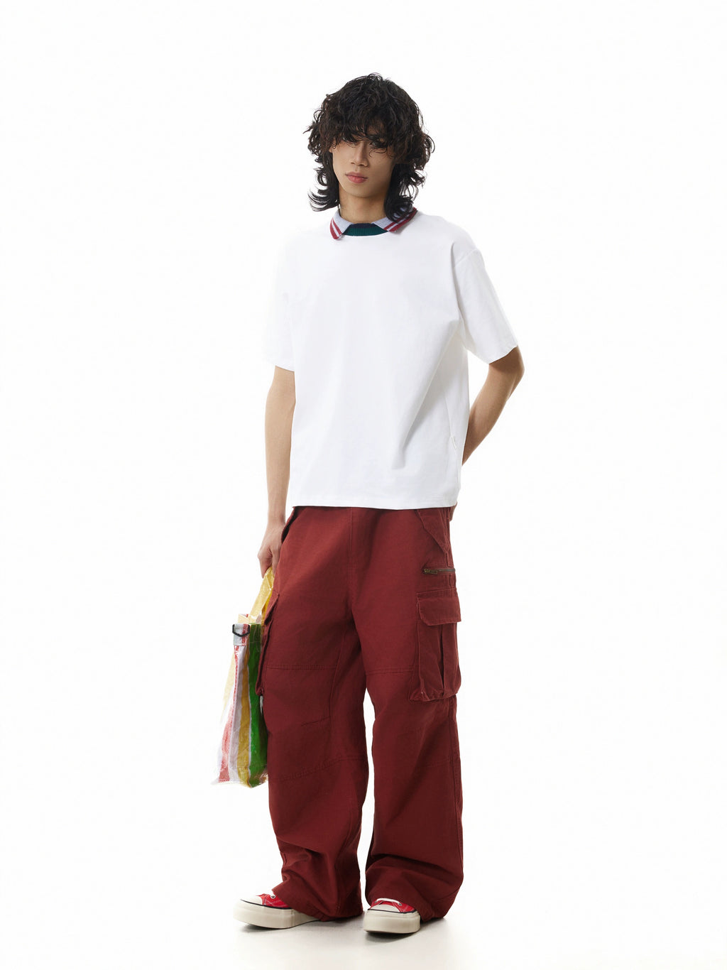 BTSG three-color splicing threaded neckline lapel Tee