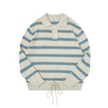 TGNS POLO Neck Drawstring Waist Striped Knitted Sweater