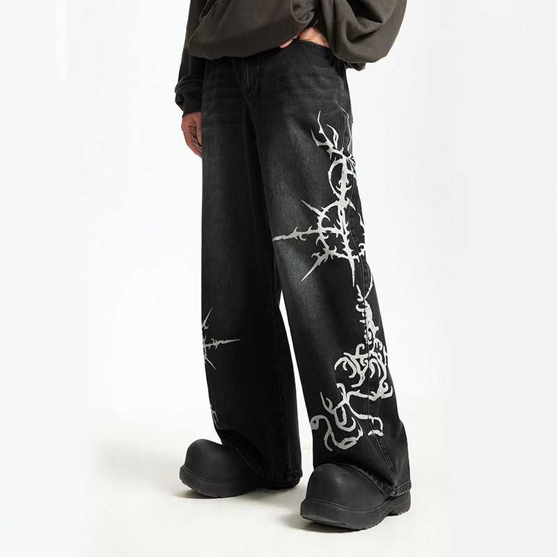 Inflation Totem Print Wash Water Straight Jeans