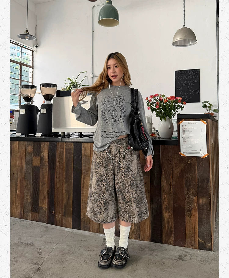 CCYE Leopard Print Worn Old Cropped Pants