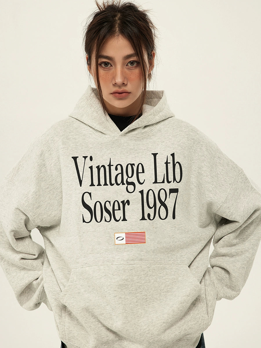 SOSER Vintage Alphabet Fleece Hooded Sweater